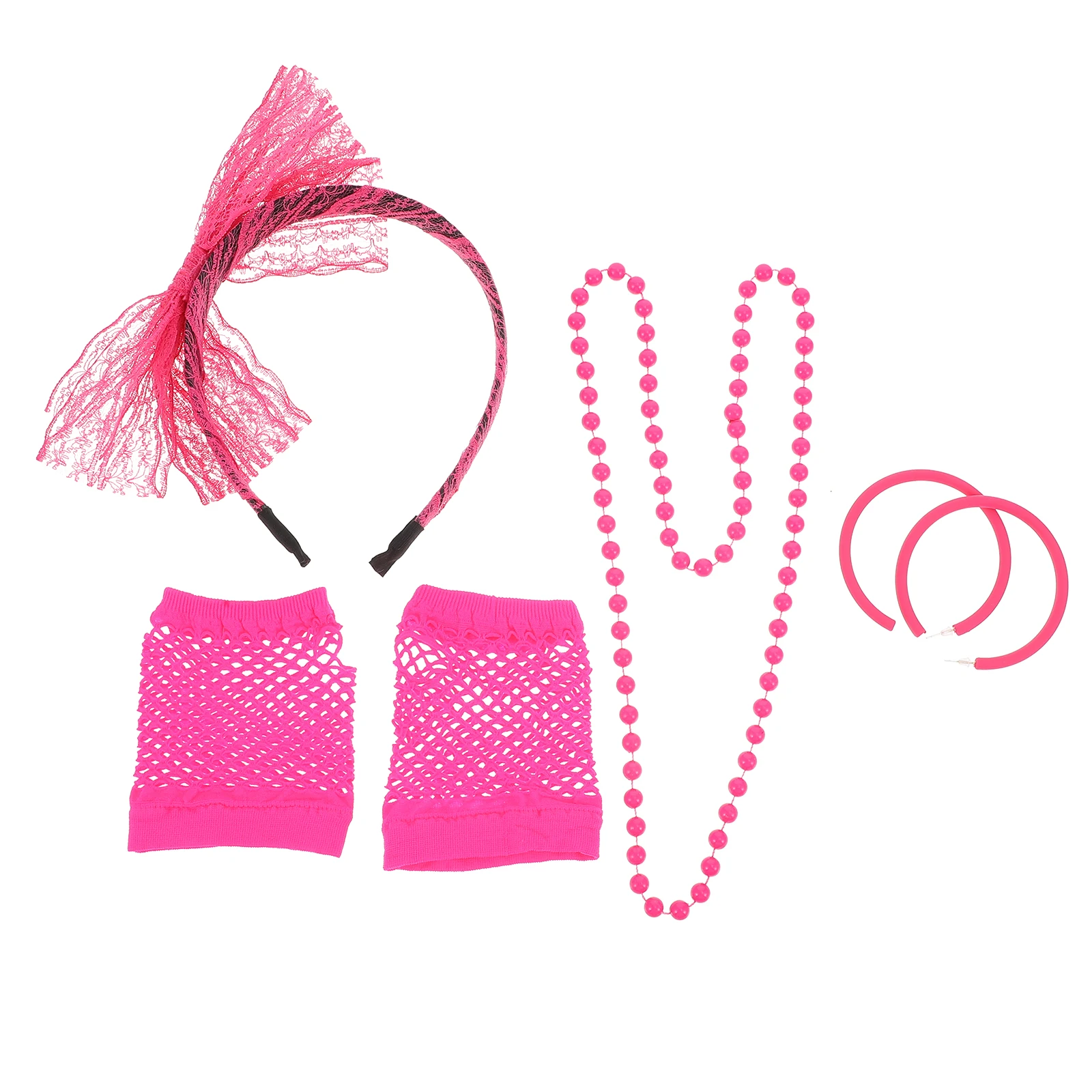 

Lace Bow Necklace Women Cosplay Accessory Plastic Earrings Neon Earrings Set Retro Theme Neon