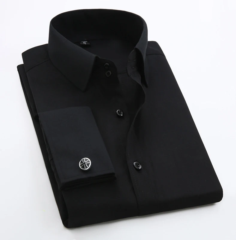 ผู้ชายฝรั่งเศสชุดเสื้อคู่คอปุ่ม Slim Fit ยี่ห้อ Mens Cufflink เสื้อ Tuxedo งานแต่งงาน Eveining