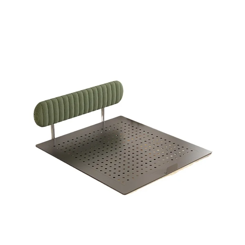 

Wrought iron green bed Bauhaus cream fabric Carbon steel plate suspended small apartment Second lying corduroy