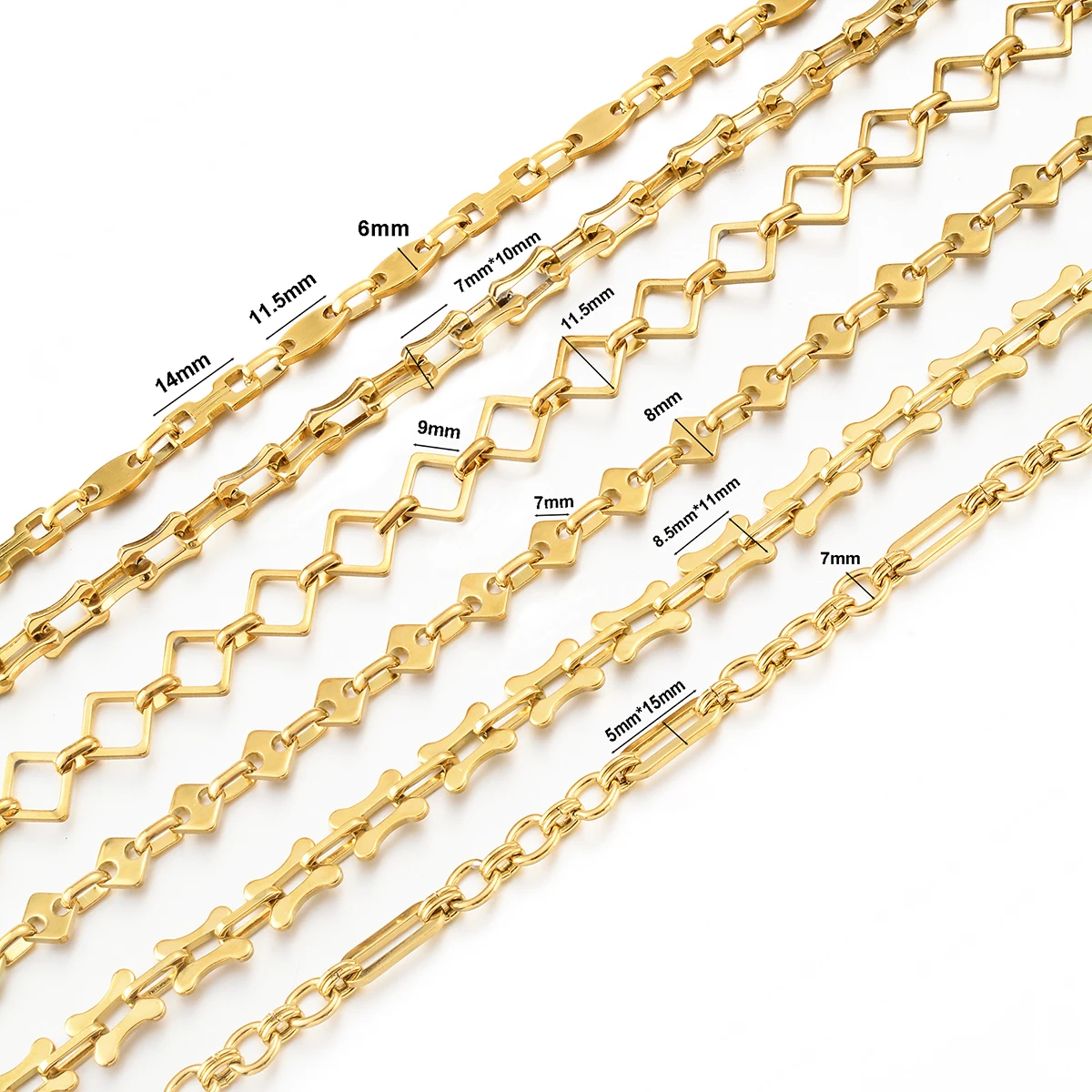 1 Stück Damen- und Herrenarmband, Halskette aus Edelstahl, handgefertigte, riesige, quadratische Knochenform-Gliederkette, schmuck, antiallergisch – Detail 9