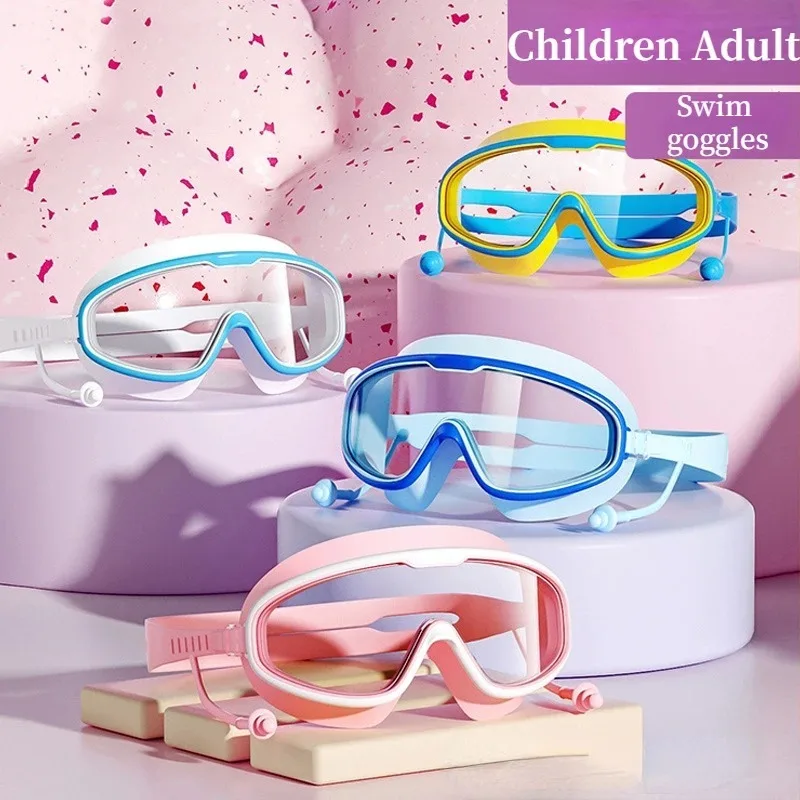 Large Frame Swimming Goggles for Adults Kids Antifog Swim Glasses Waterproof HD Swimming Eyewear Equipment Water Play Supplies