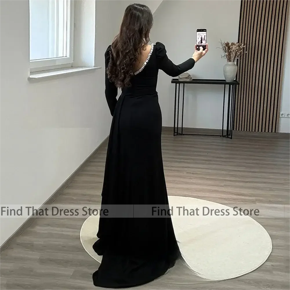 العرف براقة س الرقبة مطوي كم طويل ثوب مسائي مثير غمد مطرز كريستال عارية الذراعين فستان الحفلة الراقصة مع القطار #3