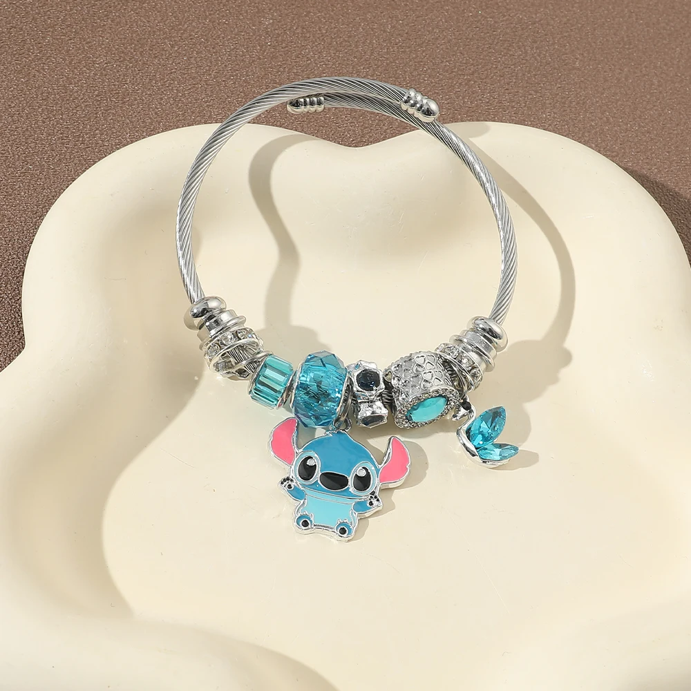 1PC New Product Disney Lucky Series Cute Q Meng Stitch Stitch Love Pendant DIY Beaded Versatile Bracelet