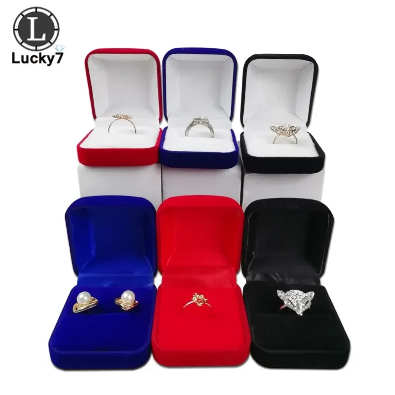 50pcs/lot Flocking Ring Box Blue Red Black Jewelry Package Box Available Ring Stud Earrings Jewelry Organizer Storage Gift Box