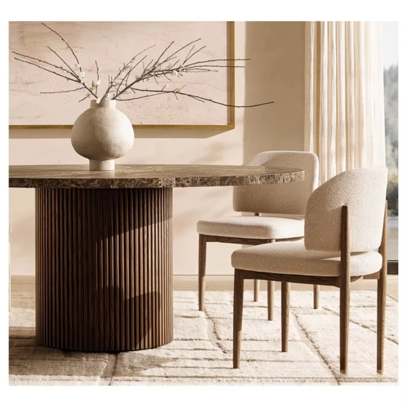 

Elegant modern round dining table with marble top and solid wood base for dining room