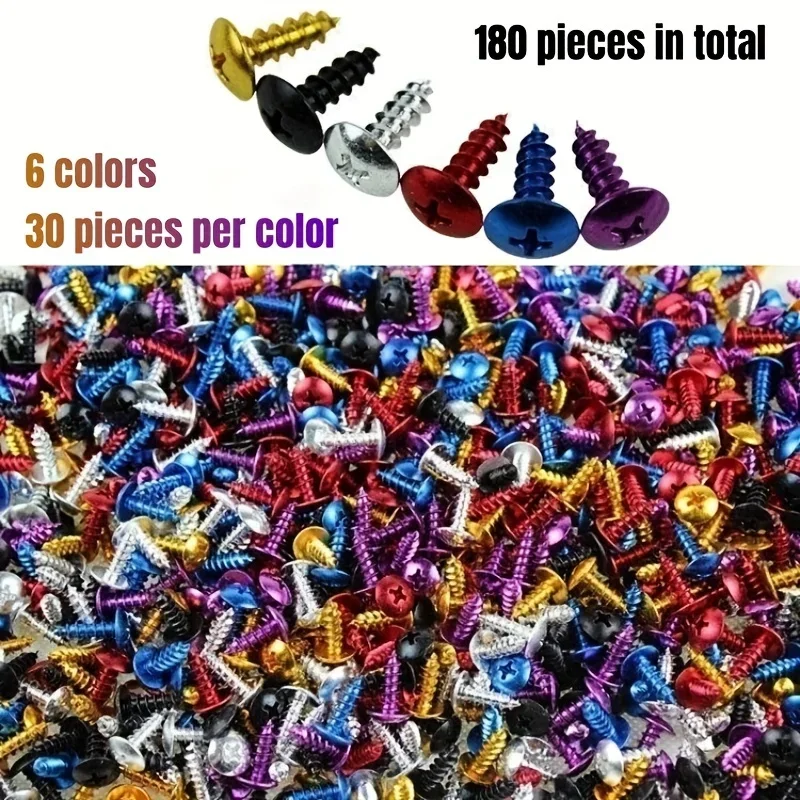 180pcs Motorcycle Multi-color Self-tapping Screws Electric Motorcycle Multi-color Screws Electric Bicycle Decoration Screws