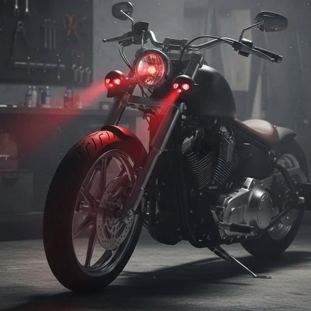 الجمجمة دراجة نارية مؤشر ثنائي اللون دراجة نارية سكوتر الجبهة الخلفية بدوره أضواء الإشارة 12 فولت الأحمر/الأزرق مصباح جيد الإضاءة القيادة الخفيفة #3