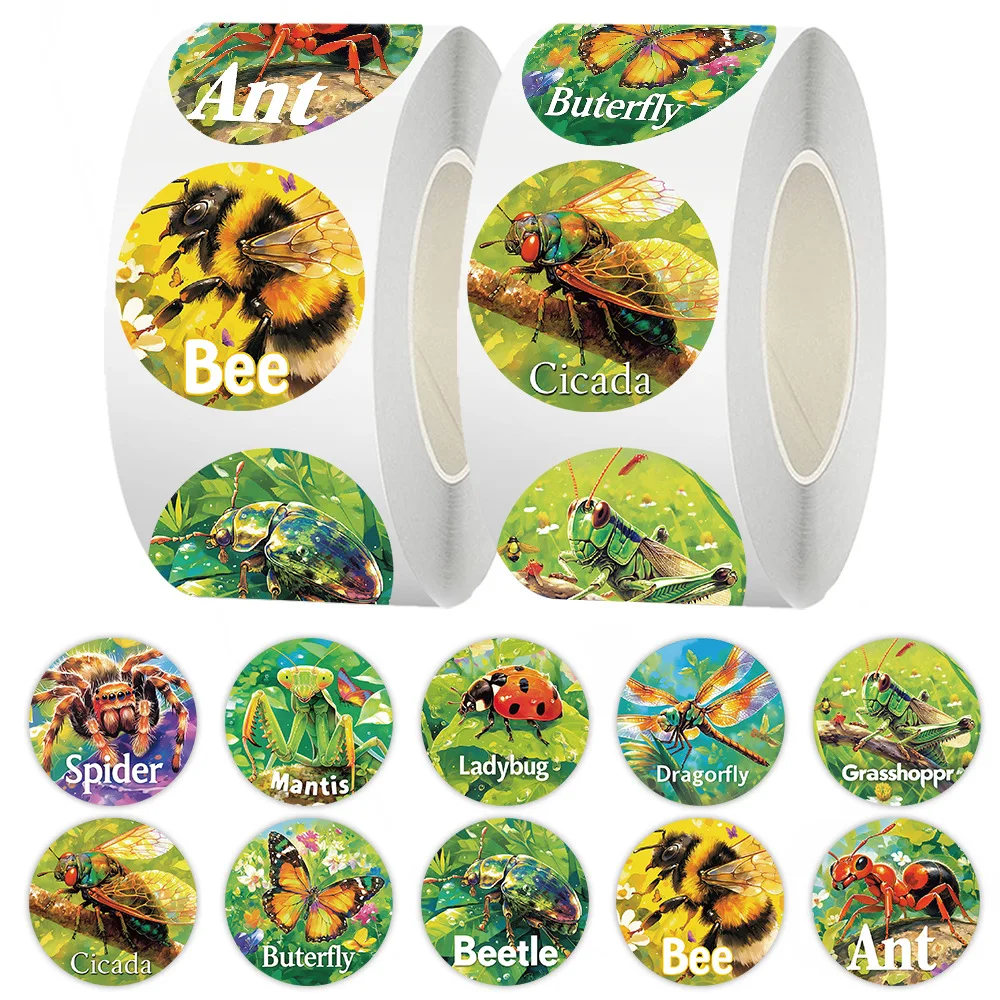 

500pcs/Roll Insect English Encyclopedia Cartoon Sealing Stickers DIY PVC Laptop Decals Decoration Reward Gift Toy