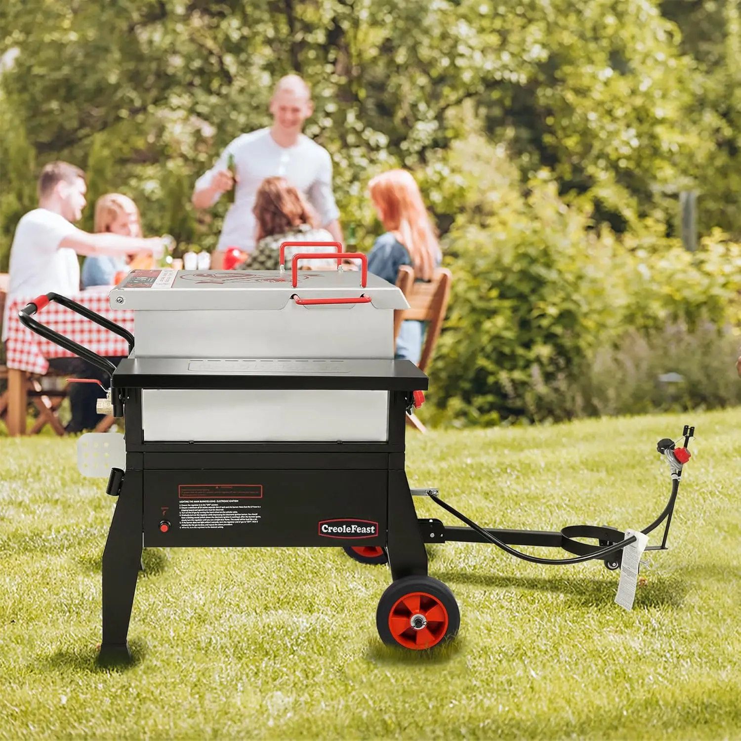 Crawfish Boiler, Outdoor Single Sack Propane Gas Cooker with Folding Cylinder Mounting Bracket and Stirring Paddle for Seafood