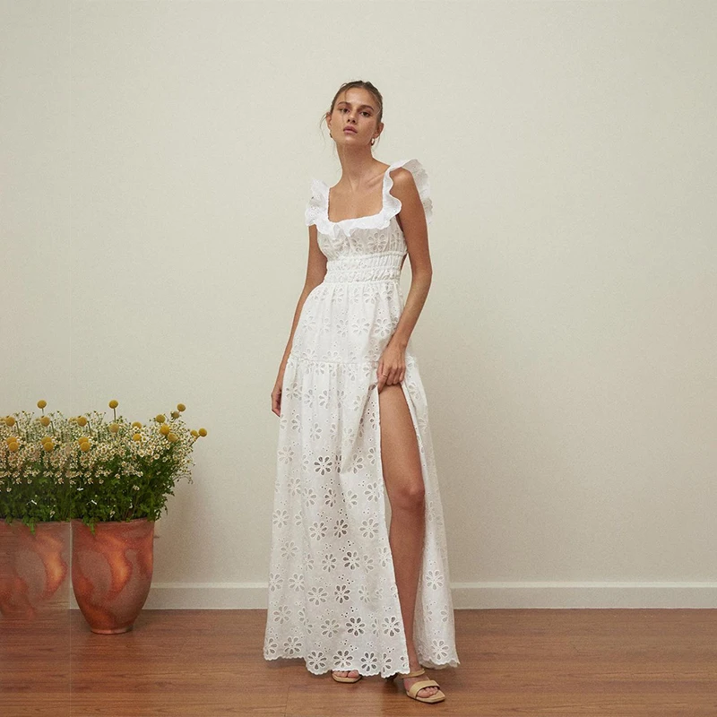 Women's Casual Dresses Women's Clothes Sanya Niche Romantic Ruffle Edge Square Neck Embroidered Dress French Vacation Style Back