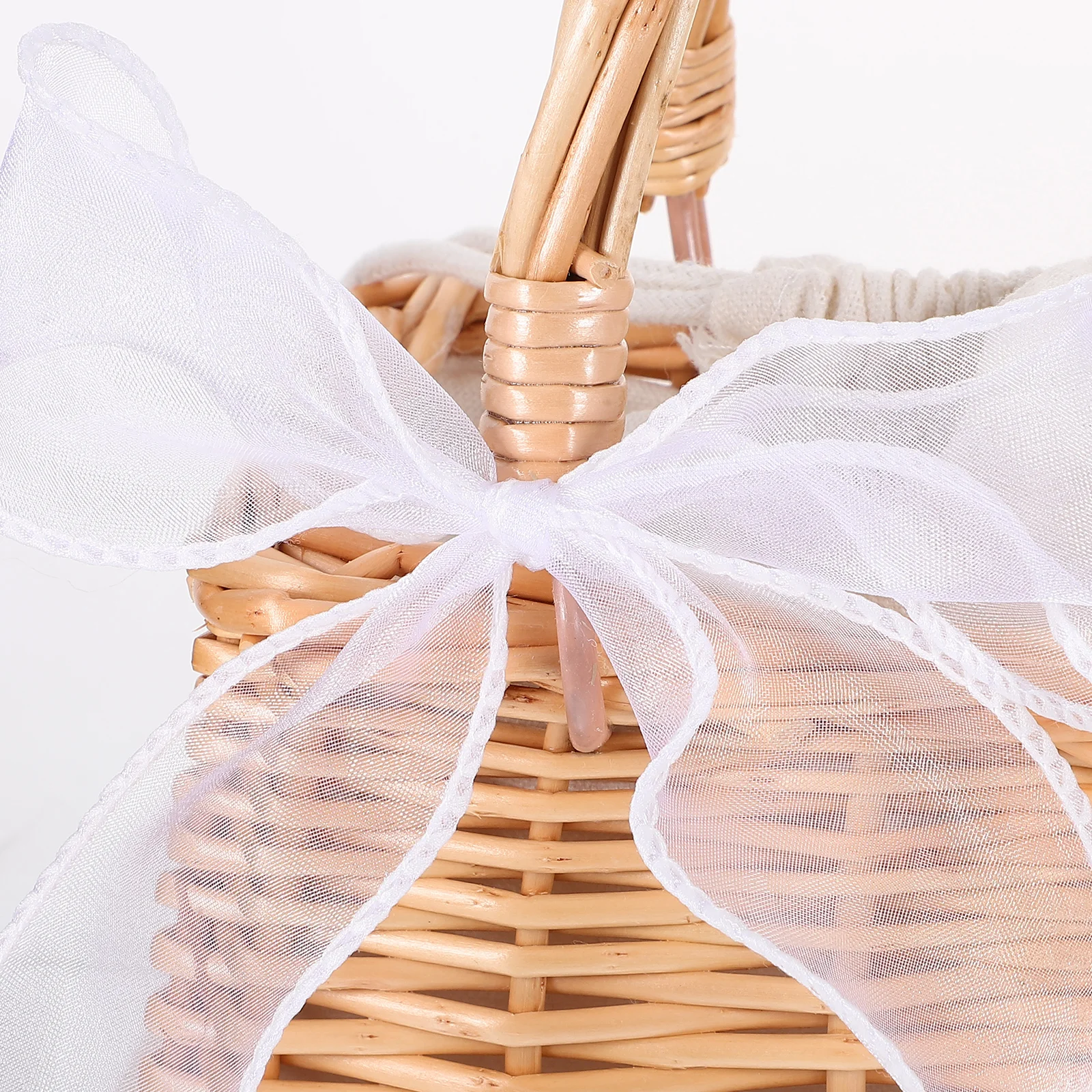 

Boho Style Rattan Wicker Handbag Flower Basket Ribbon Elegant Storage Basket Desktop Decor Handmade Woven Tote Gift Household