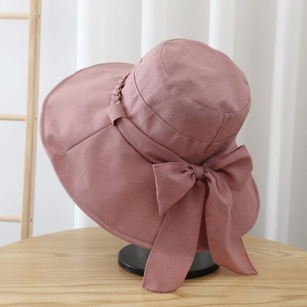 

Basin Hat Wide Brimmed Women's Sun Hat Casual Foldable Sunscreen Visor Cap with Bowknot Soft Fishman Hat Vacation