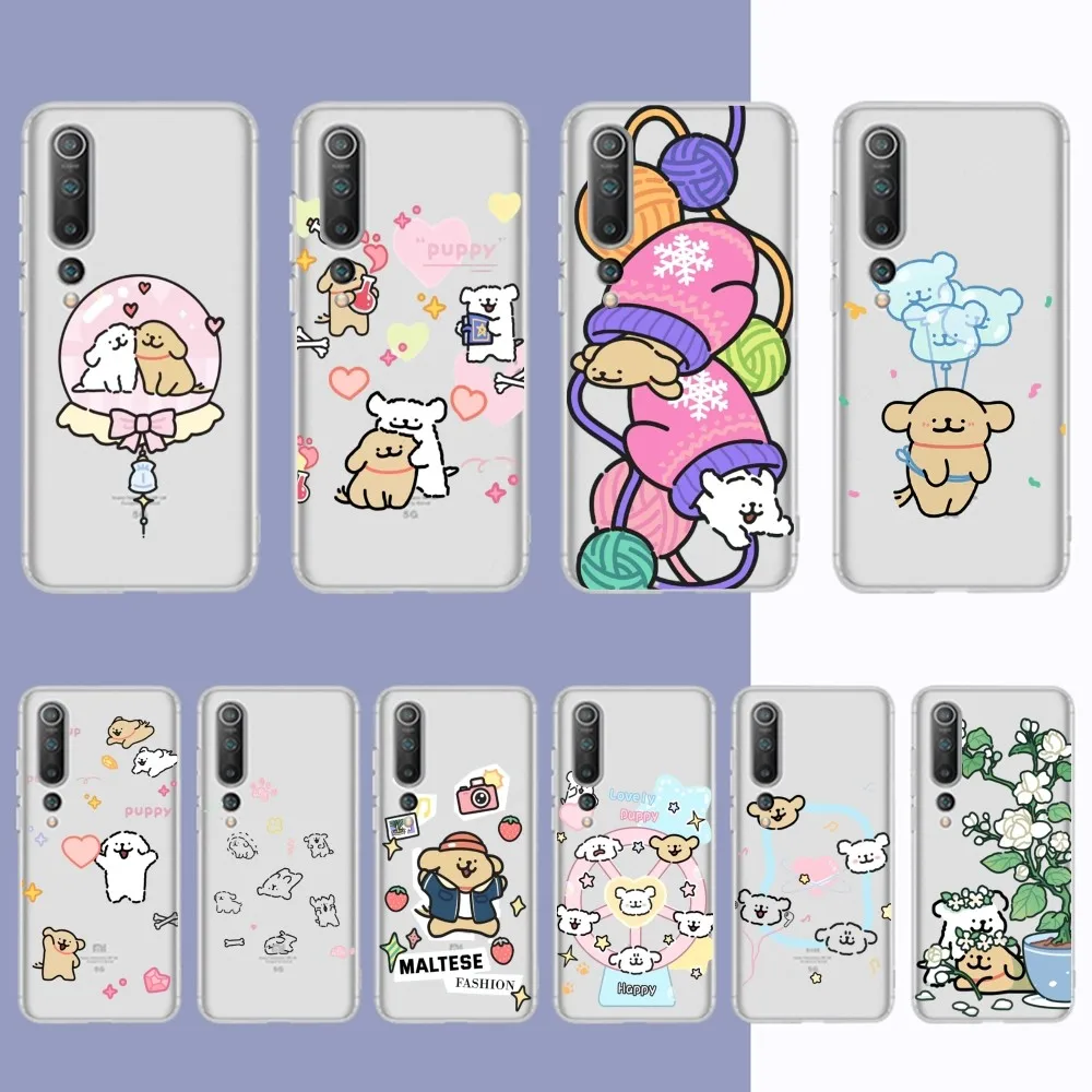 Line Puppy Cute Phone Case For Samsung S 20 21 22 23 for Redmi Note7 8 9 10 for Huawei P20 30 40 Clear Case