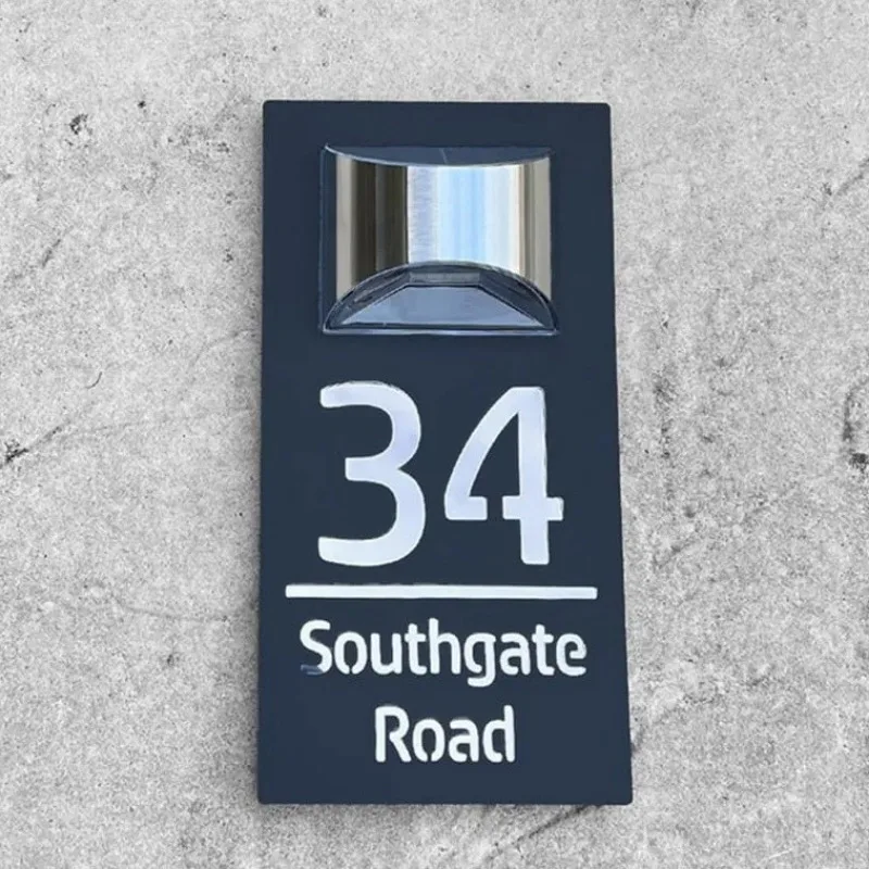 Customized House Sign Solar LED Light Modern Residential Address 3D Laser Cut Plaque Outdoor Street Name Door Plate