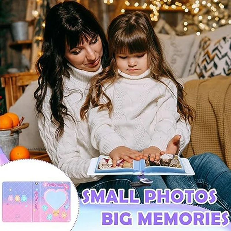 

6 шт., 3-дюймовый Kpop, переплет для фотокарт, мини-фотоальбом, держатель для фотокарточек с сердечком любви, 40 карманов с подвеской в виде медведя
