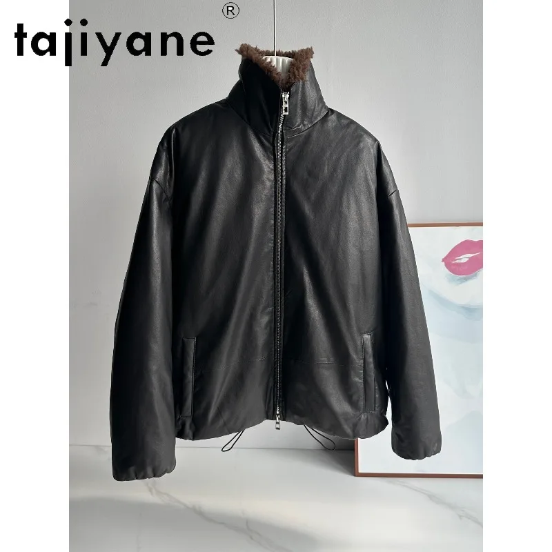 TAJIYANE Sheepskin Genuine Leather Jacket Woman 90% Goose Down Jackets for Woman Loose Outerwear Mid Length Leather Coat Winter