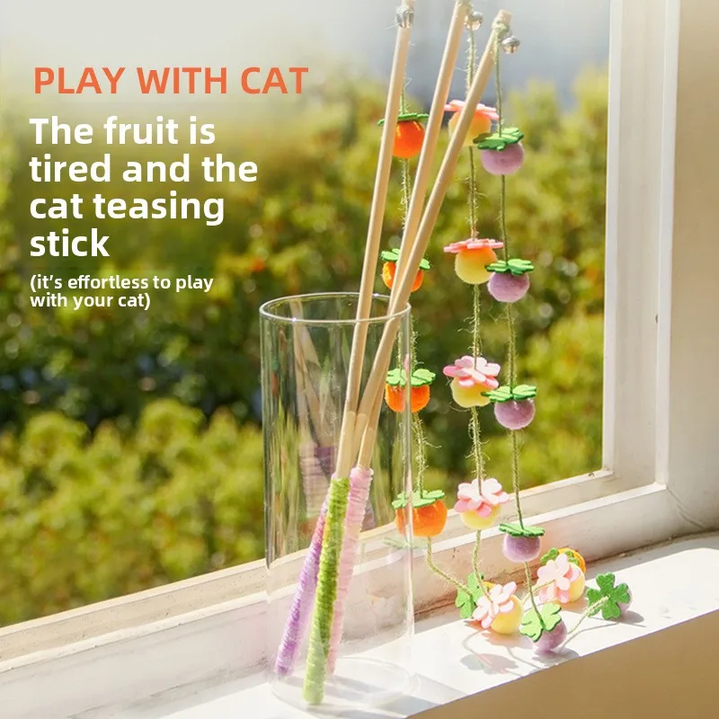 

New fruitful long cat teaser stick with independent cylindrical packaging for cats to play with and entertain their pets
