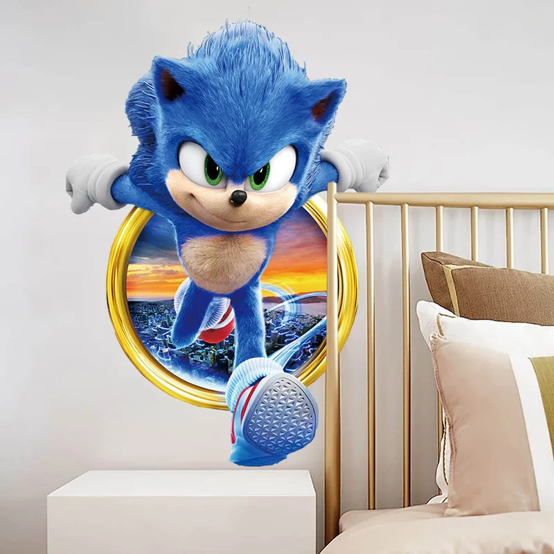 New Sonic  DIY Wall Sticker Hedgehog Children\'s Room Graffiti Decoration 3D Detachable Cartoon Game Sticker PVC Gift