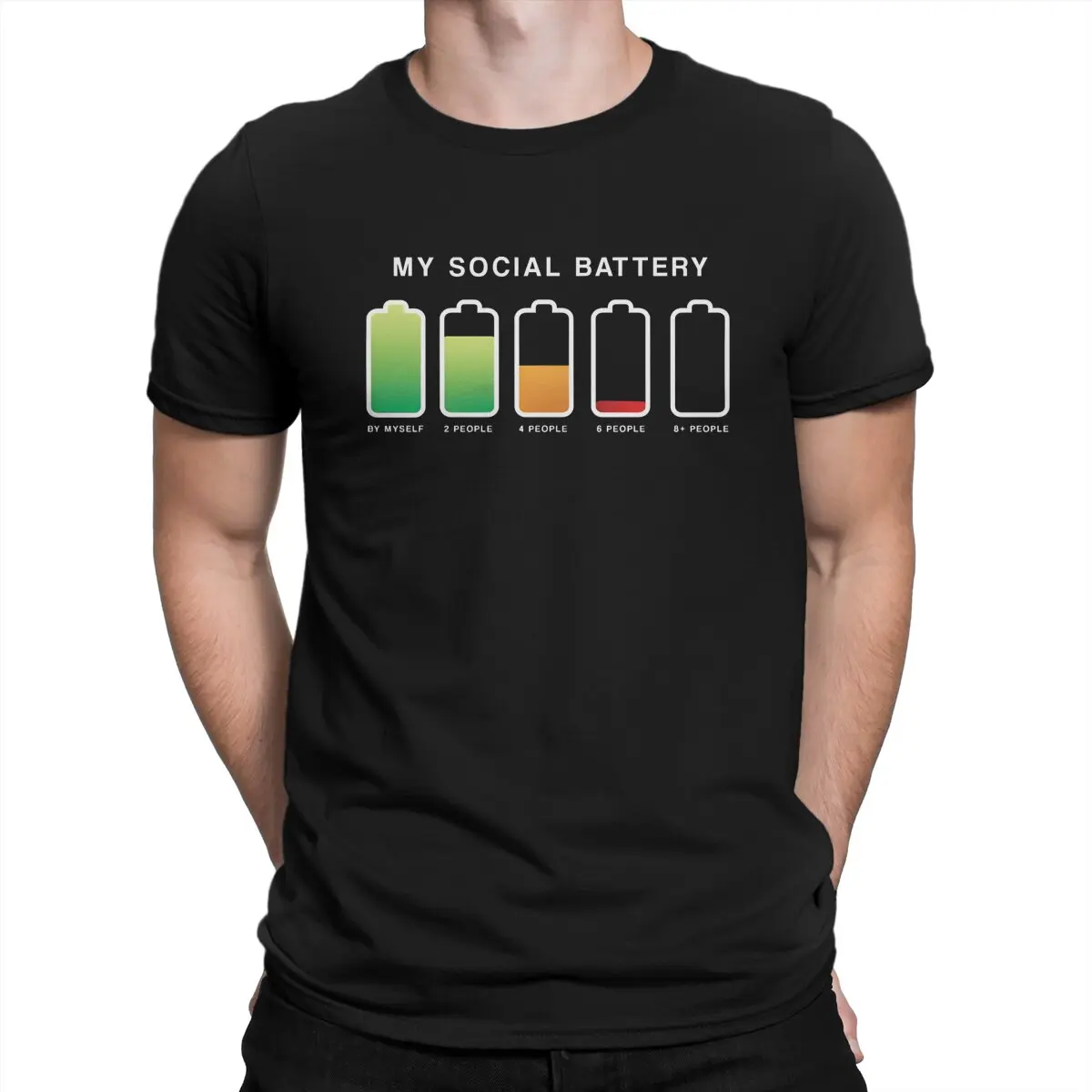 Novelty My Social Battery Introvert Socially Drained T-Shirt Men O Neck Cotton T Shirt Mental Health Short Sleeve Tees Gift Idea