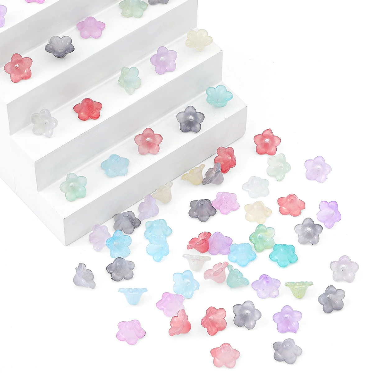 About200Pcs Acrylic Gradient Two tone Wind Chime Flower Horn Beads Unique Loose Beads Handmade DIY Jewelry Earrings Necklace Hea