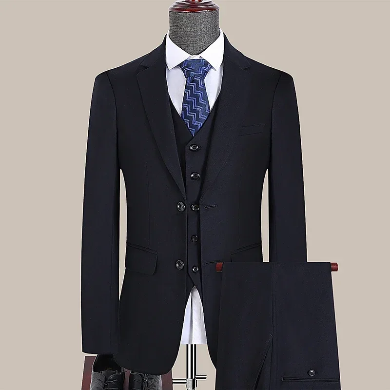 Immagine 3: Completo da Uomo per Esterni, Versione Coreana Slim-fit, Abbigliamento da Lavoro alla Moda, Casual Elegante per Matrimoni (Blazer+Gilet+Pantaloni)