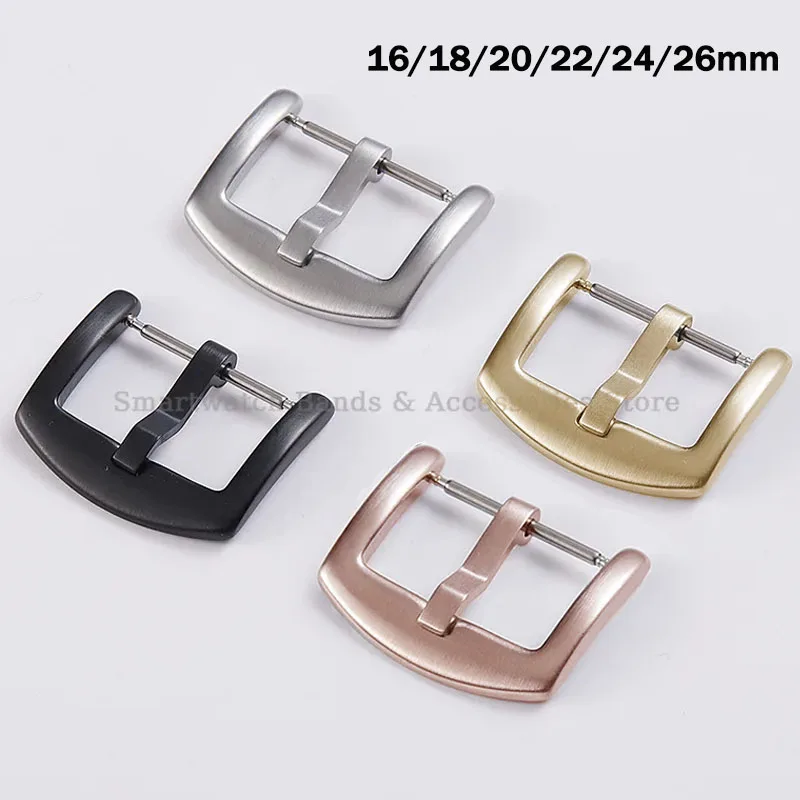 Stainless Steel Watch Buckle Metal Pin Buckle Silver Black Clasp 16mm 18mm 20mm 22mm 24mm Pin Button Buckle Watch Accessories