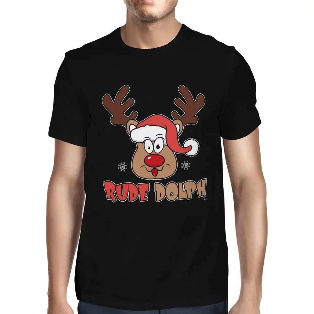 Mens Rude Dolph the Red Nose Reindeer T-ShirtUnisex Women's Summer Cotton Luxury Brand Retro OversizedUnisex T-shirts for Men Wo