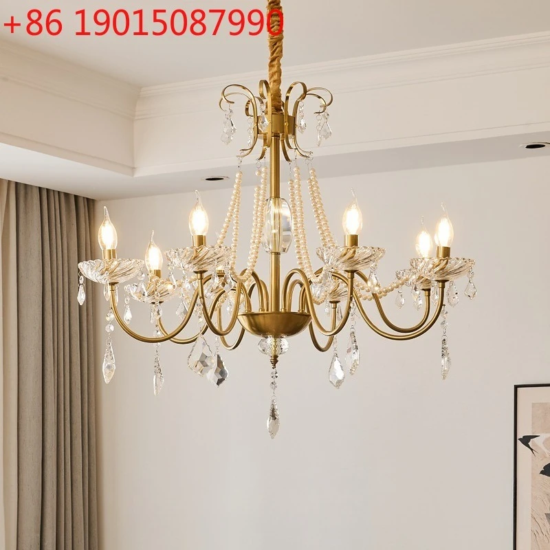 

Легкая роскошная хрустальная антикварная мебель в гостиной, люстра с жемчужной цепочкой, французский зал
