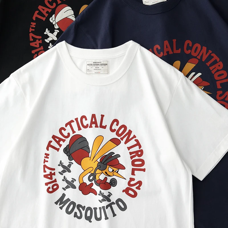 

American Kawaii ort Sve T-irt Men's Water-Based Cartoon Print round Ne Pure Cotton Base irt Summer Casual Wear