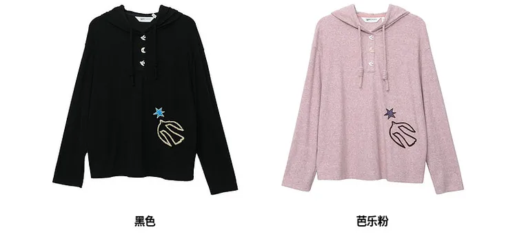 MOVEUP Hooded Drawstring Pullover 2026 Autumn Bird‑Shaped Buttons Embroidery Sweatshirts Loose Long Sleeve Casual Top 3ELQ10567