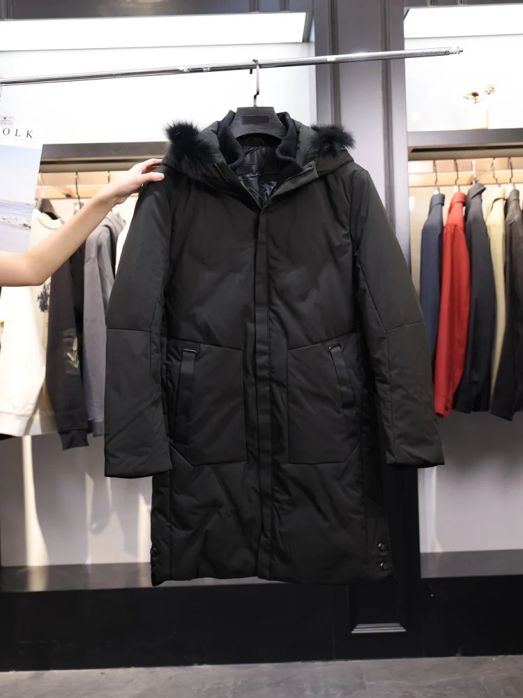 

Faionable Hooded Men's down Jaet Mid-Length Fur Collar Warmth Youth Casual Sle Winter New Arrival H Home