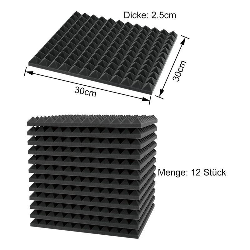 24 Pack Acoustic Foam Self-Adhesive Pyramid Foam,Sound Insulation Sound Absorber For Sound Studio, Office, Study, Home