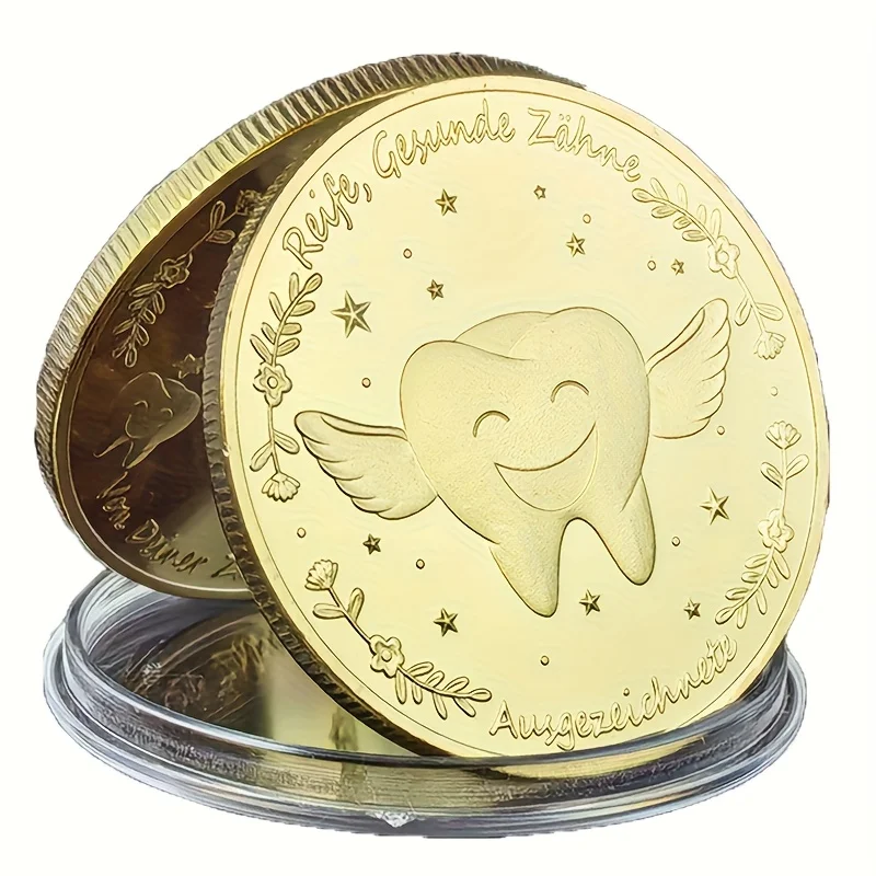 1-Pack Tooth Fairy Commemorative Coins,Engraved with Blessings and Fairy Patterns-Perfect Birthday Gift,Collectible Decoration