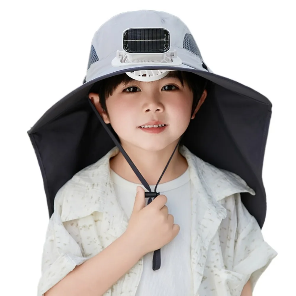 

Adjustable Children's Solar Fan Hat Waterproof USB Charging Summer Cooling Hat Breathable Quickly Dry Sunshade Fan Cap Hiking