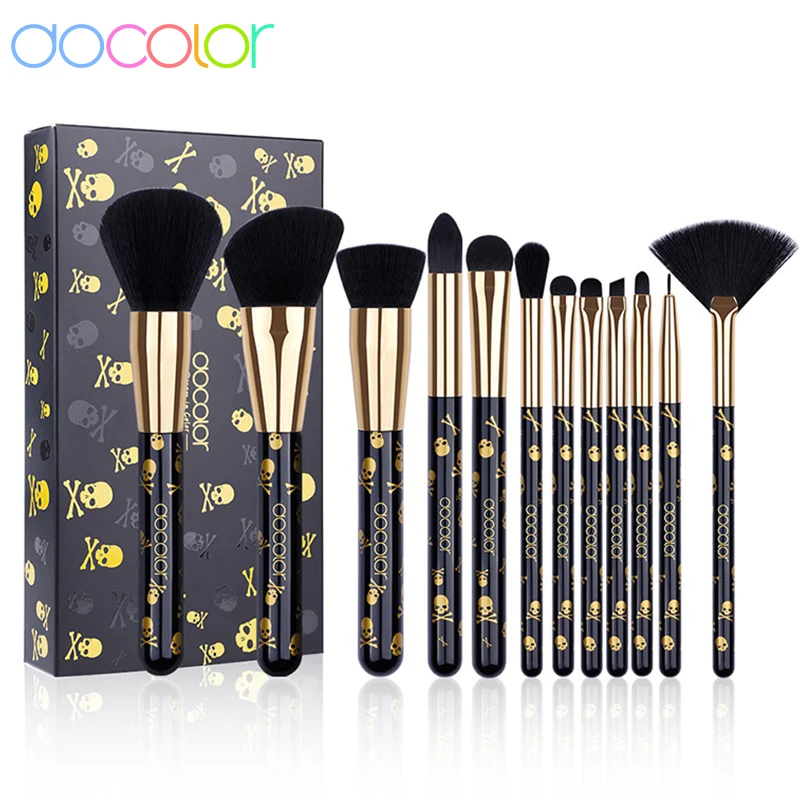 Docolor-Juego de brochas de maquillaje Goth, 12 piezas, polvo facial profesional, sombra de ojos, colorete, base de mezcla, cosmética profesional