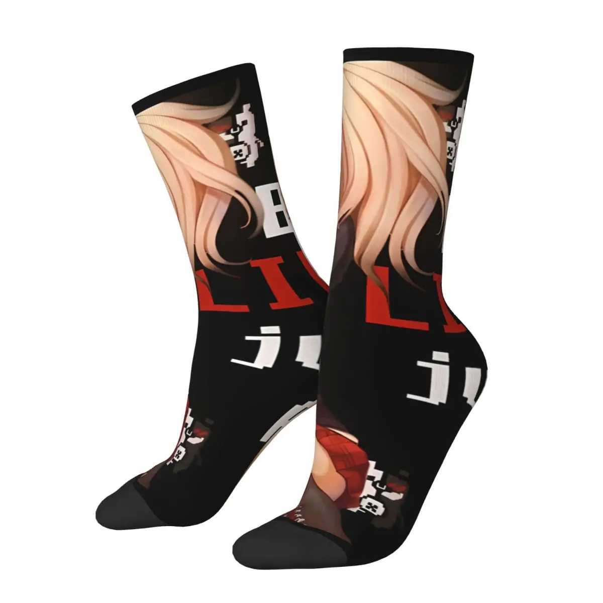 Funny Crazy Sock for Men Like A Cat Vintage Danganronpa Makoto Game Breathable Pattern Printed Crew Sock Novelty Gift