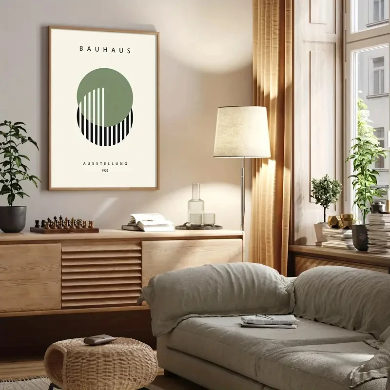Green Bauhaus Abstract Geometric Canvas Prints Modern Creative Pattern Wall Art Poster for Home Office Living Room Spring Decor