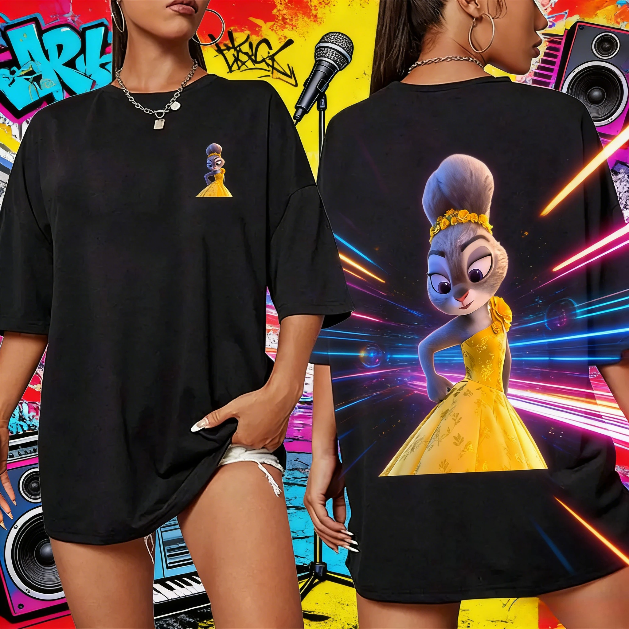 

Летняя футболка Disney Zootopia 2 Judy из 100% чистого хлопка с принтом для мужчин и женщин, повседневный уличный свободный и дышащий топ Y2k