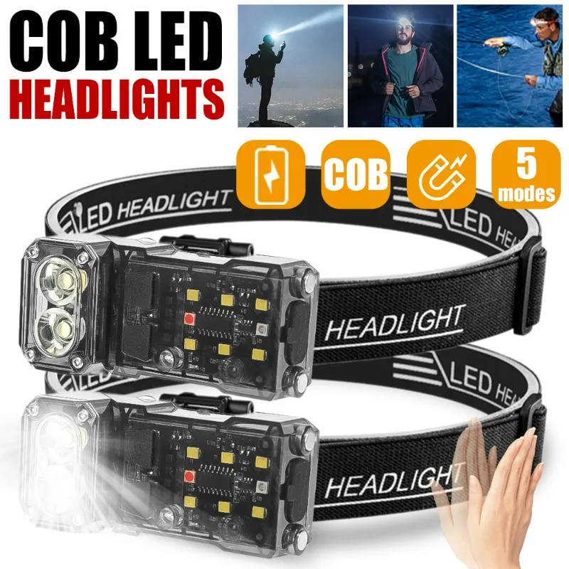 

COB LED Headlamp USB Rechageable Motion Sensor Headlight Outdoor Camping Waterproof Magnet Work Headlight for Fishing Lantern