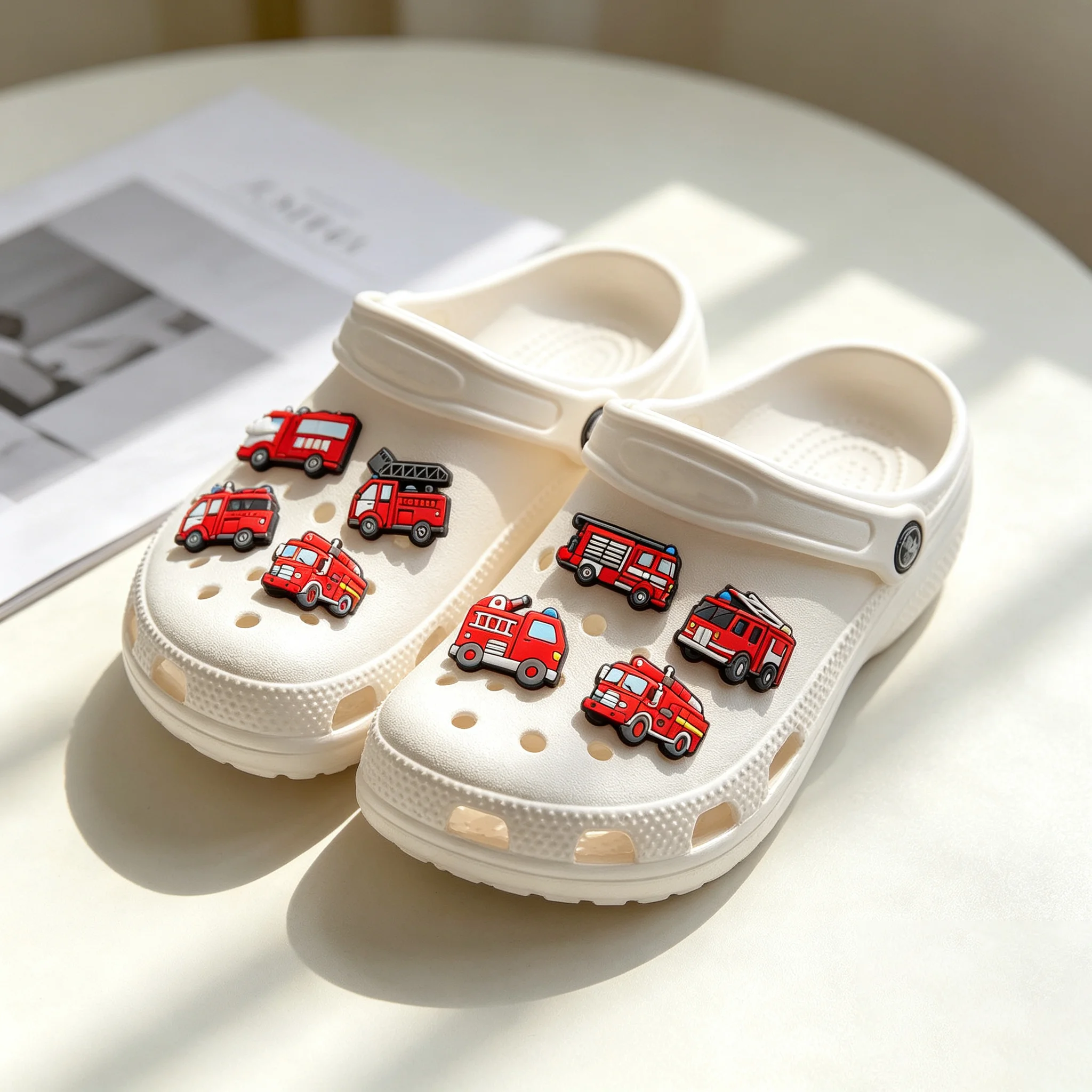 Fire Truck Shoe Charms Cartoon Fire Engine PVC Fire‑fighting Vehicle Ornament Replaceable Accessories for Clog Sandals Kids Gift