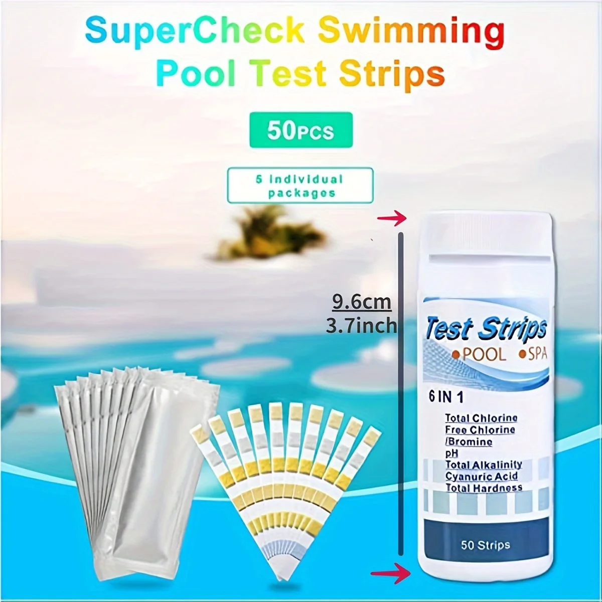 50pcs 6 Way Spa Test Strips Swimming Pool Water Test Strips For Ph Chlorine Bromine Alkalinity Cyanuric Acid Hardness For Garden