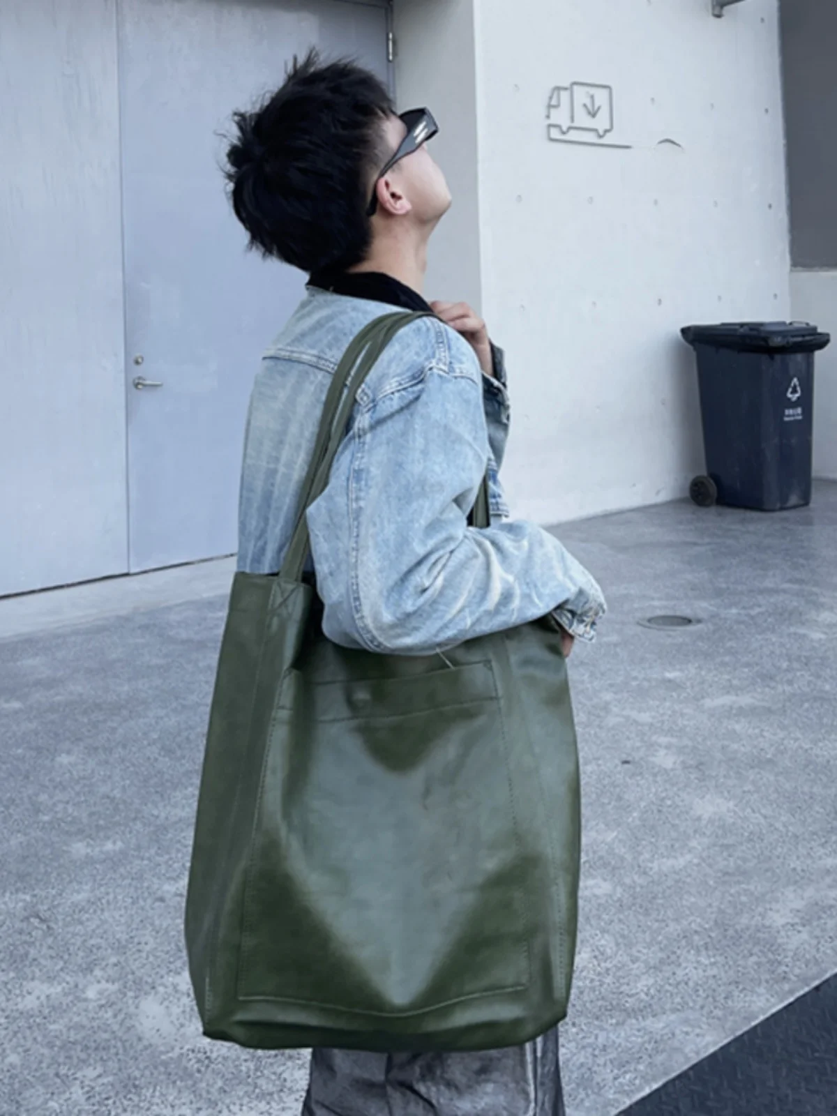 

Large Capaci Wax Leather Tote Bag Single oulder Handbag Commuter Busin ex High End Neutral Canvas Zipper Closure