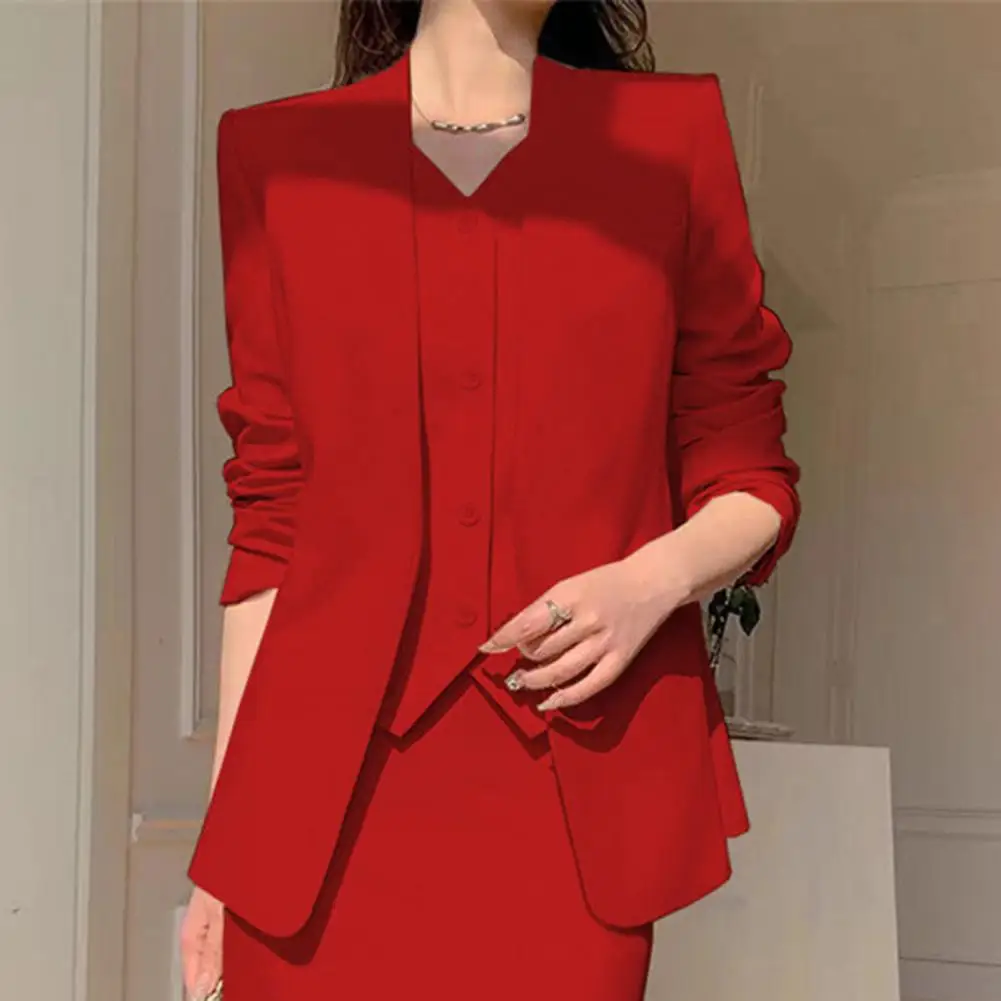 Commuting Stylesuit Coat Skirt Set Lady High Waist Skirt Elegant Women's Business Suit Set with Long Sleeves for Professional