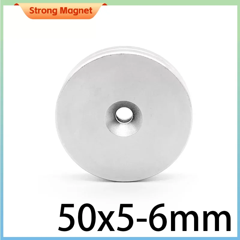 1/2/5PCS 50x5-6mm Circular Neodymium Magnets with Hole Disc Countersunk Round Super Strong Magnet Fridge Magnetic Sheet