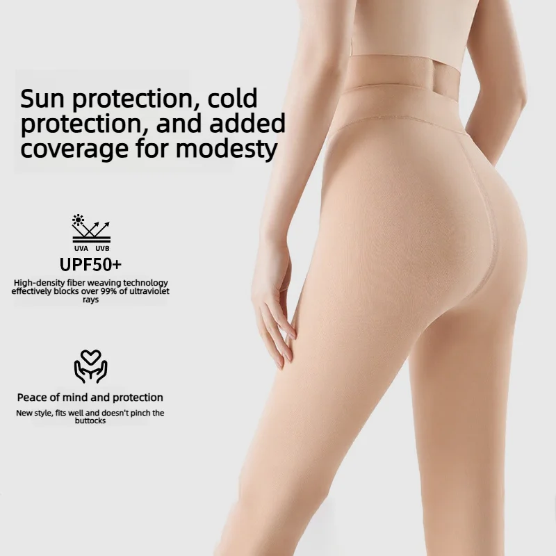 Women Sunscreen Snorkel Socks, Skin Color Thick Extended Dive Socks, Beach Swimming Surfing Jellyfish Protection Leggings