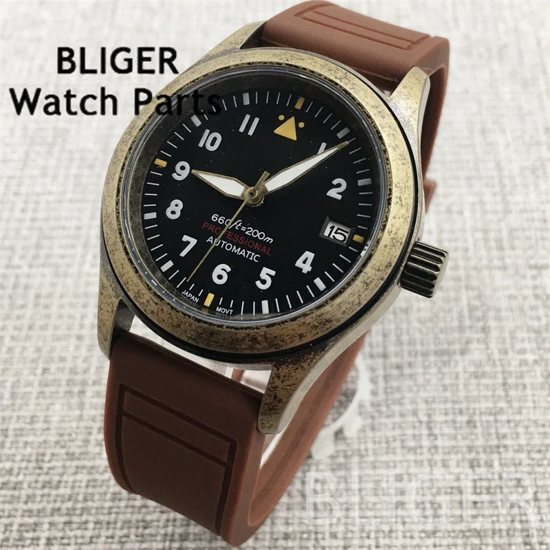 BLIGER Мужские механические часы-пилот 36 мм/39 мм Зеленый Черный Синий Белый Светящийся циферблат Сапфировое стекло Механизм NH35 10 АТМ Водонепроницаемый