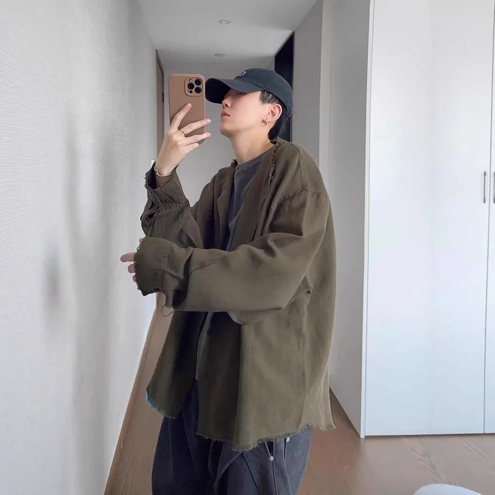 2025 Women's Green Retro Hairy Linen Shirt Men's Summer Thin Style Lazy Style Long Sleeve Shirt Sunscreen Coat Hong Kong Style