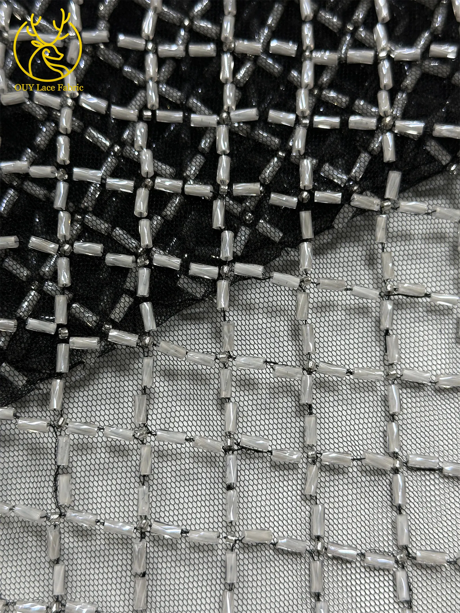 Luxuriöser französischer Perlenstickerei-Spitzenstoff 2026 – Französische Bugle-Perlen auf Mesh-Tüll-Spitze, nigerianisch, für Damen-Abendkleider, Nähmaterial, 5 Yards – Detail 26