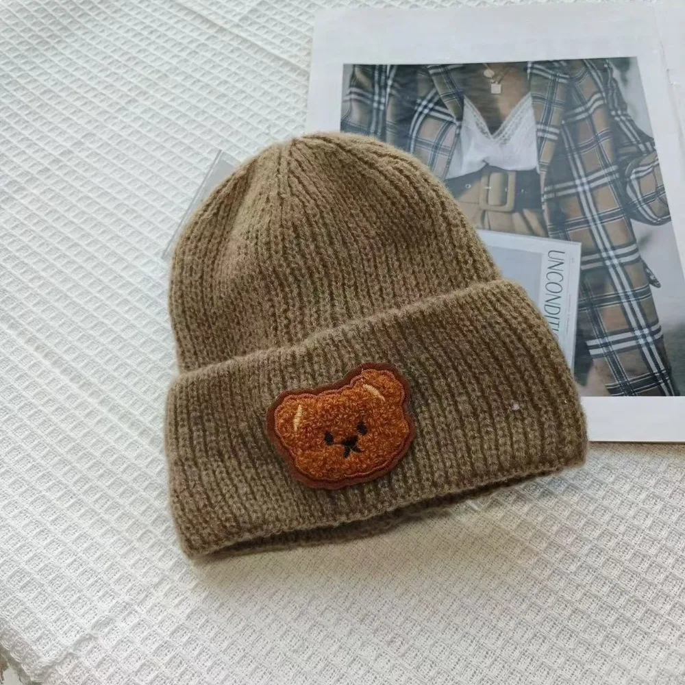 

New Thickened Bonnet Caps Plush Knitted Pullover Hat Winter Warm Cute Bear Ear Protection Cap Autumn Winter