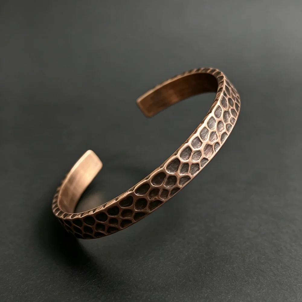 Hammered Solid Copper Metal Bracelet Rustic Vingtage Punk Unisex Cuff Bangle Viking Handmade Jewelry Gift for Men Women